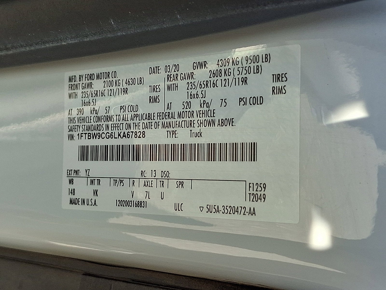 2020 Ford Transit-350 T-350 130" Med Rf 9500 GVWR RWD